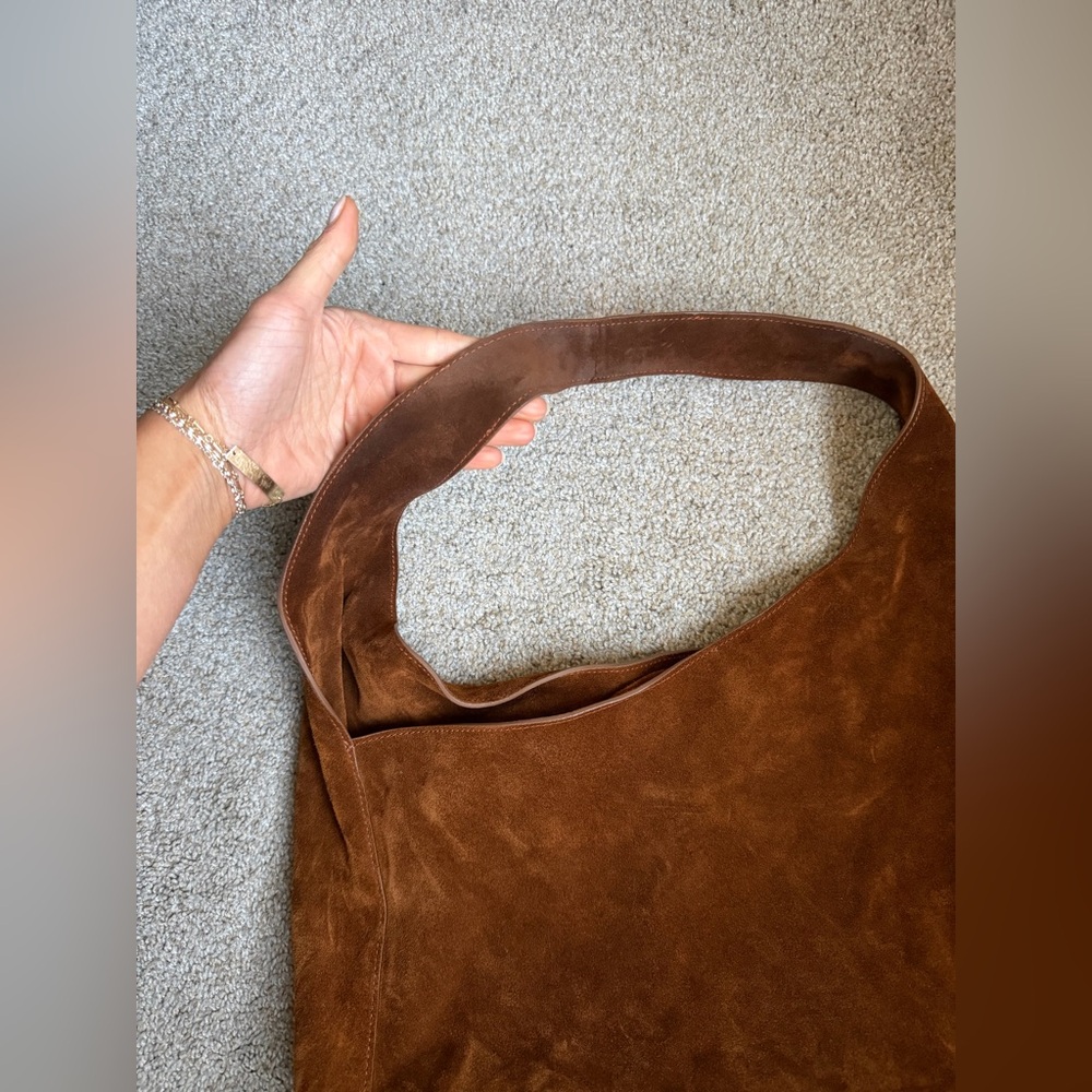 Quince Italian Suede Slouchy Shoulder Bag in Whiskey - Picture 14 of 16